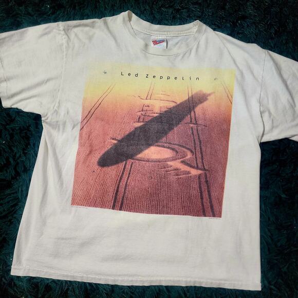 Vintage 1990 Led Zeppelin Crop Circle Double Sided Tee- Rare - XL - 22x26 - Picture 1 of 7